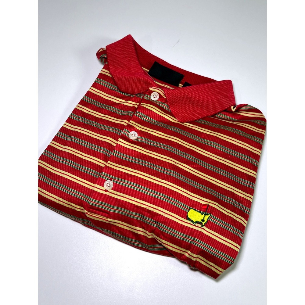 Masters Augusta Tournament Polo Mens L Red Striped Golf S/S Bobby Jones Vintage